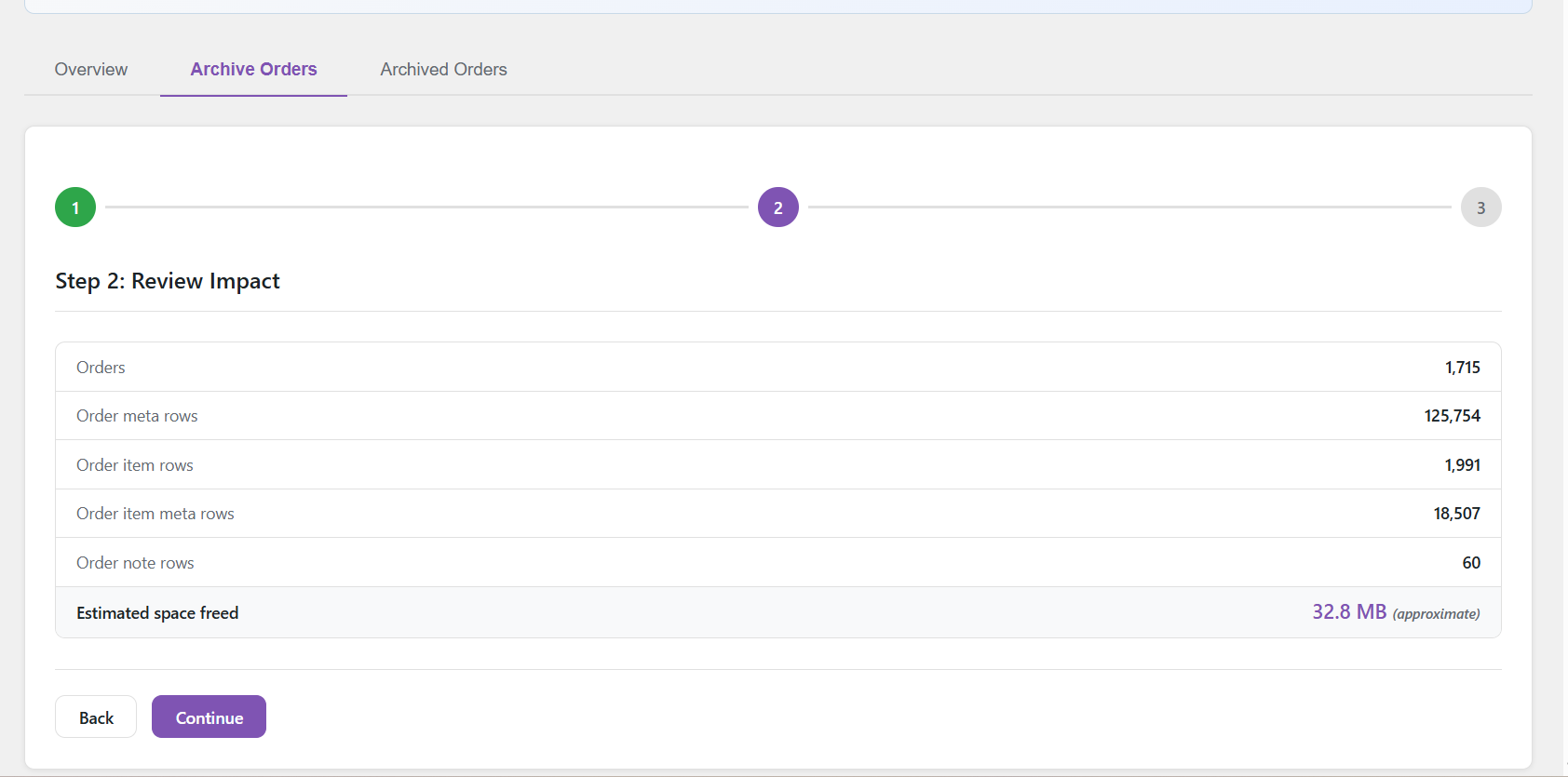 Archive Orders step 2 review impact