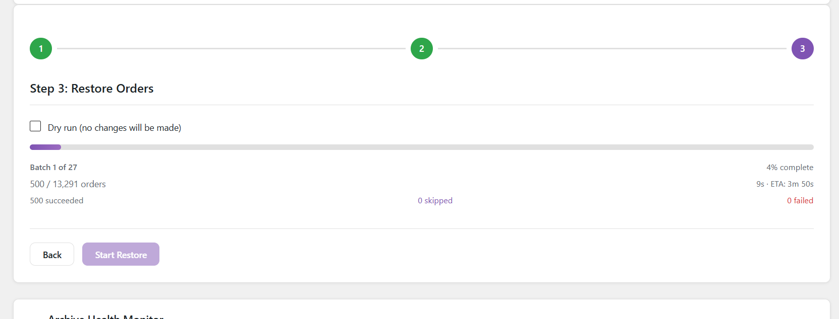 Restore in progress live batch tracking